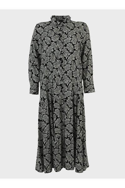 ALİA Rochie Plus Size cu Motiv Floral cu Tesatura Naturala - Negru - Alb - Alia