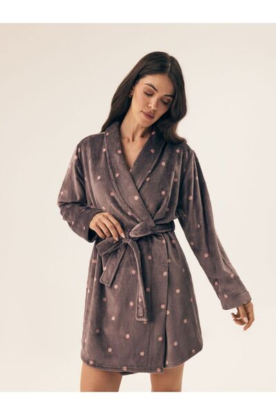 ESOTIQ Halat de baie cald cu buline și curea pentru femei din fleece | Rhea