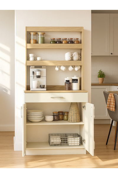 dorpek Samos 2 Kapaklı Çok Amaçlı Dolap 1 Çekmeceli Mutfak Dolabı Kahve Köşesi Kumtaşı - Rota