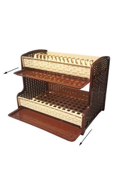 OEM Dish Rack with Two Tiers and Trays, Rattan