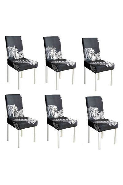 OEM Set 6 huse universale pentru scaune din poliester elastan, imprimeu elegant, MS STAR, negru