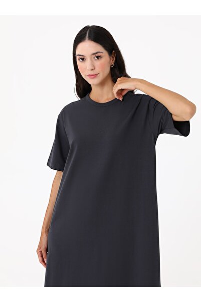 Benin Cotton Short Sleeve Hijab Dress - Anthracite -