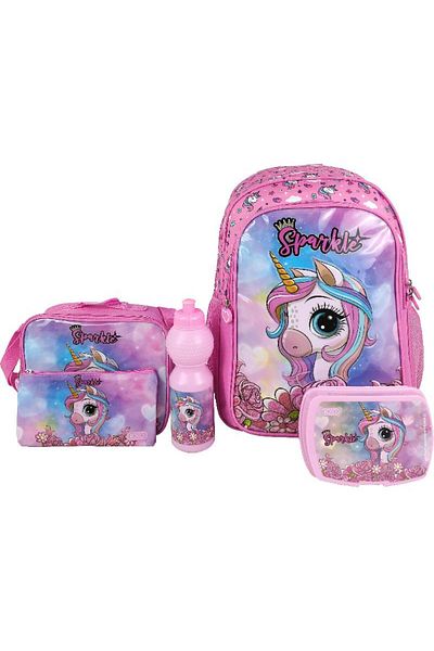 Roco Unicorn Head 5-in-1 Value Set Backpack with Accessory – 16/17 Inch Magical School Bag for Girls