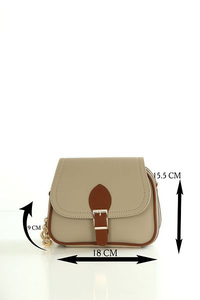 byFOX Fashion Mini Size Cover Detailed Three-Compartment Lcst Leather Look Crossbody Bag Width: 20cm Length: 16cm Bottom: 8cm