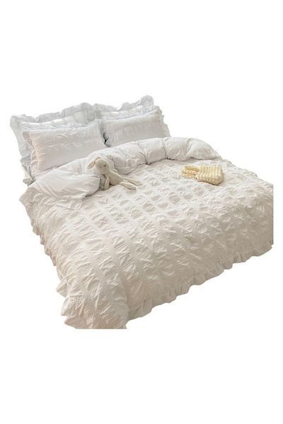 OEM Set de lenjerie de pat dublu creponat, bumbac, 6 piese pentru 2 persoane
