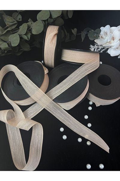 Rima Tasarım Ecru Nopeli Linen Ribbon 2 cm X 20 m – Dowry, Bundle, Gift, Wedding and Decoration Ribbon