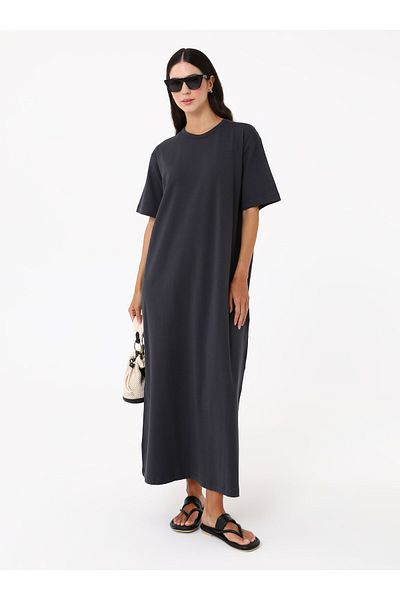Benin Rochie hijab din bumbac cu maneca scurta - antracit -