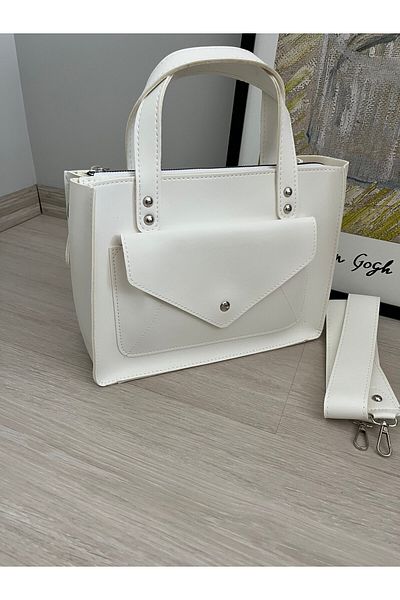 ESNEVA White Color Envelope Model Silver Button Detailed Hand, Arm and Shoulder Bag with Front Pocket
