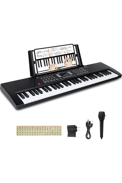 N2Y Digital Electric Piano Keyboard with 61 Keys, Built-in Microphone, Speaker, Piano Note Stickers, Mus