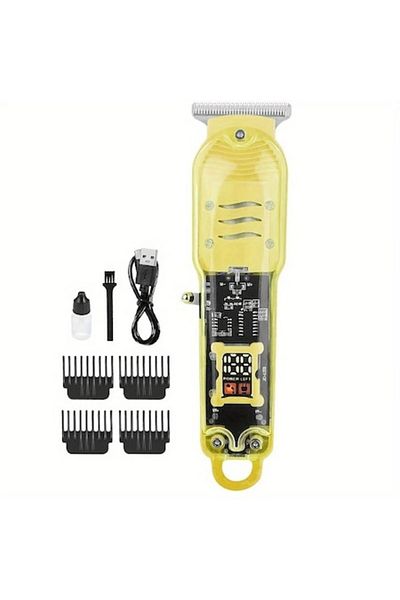 OEM Set Aparat de Tuns Profesional, USB Reincarcabil, Autonomie 120 min, Galben, 4 Capete