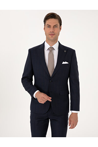 Pierre Cardin Lacivert Slim Fit %100 Yün Ekose Takım Elbise 50311210-VR033