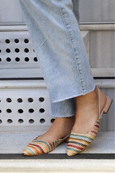 CICIKIZ Linen Back Rubber Detail Jurdan Bottom Low Heel Women's Shoes Suitable for Daily Use