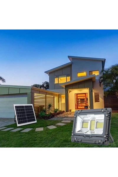 Tescomak Proiector cu panou solar, impermeabil, din aluminiu, cu telecomanda si temporizator 200 W