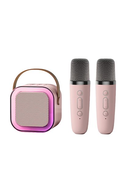 OEM Portable Karaoke Speaker Set with 2 Wireless Microphones, 3D Stereo Sound, RGB Lights, Pink