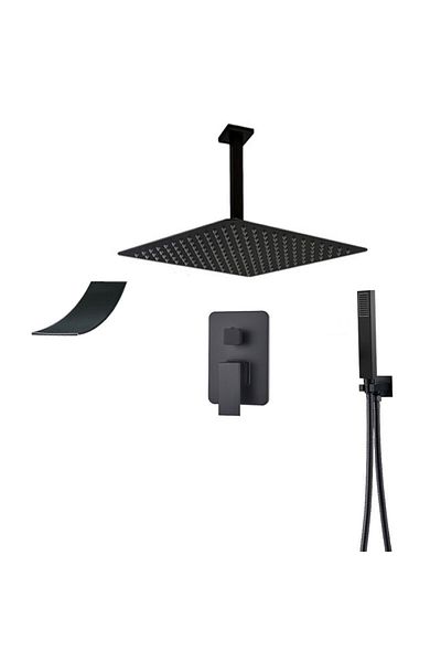 CasaVie Set de dus negru incastrabil in tavan, cu para patrata 30 cm, 3 functii de curgere a apei, cod 1402