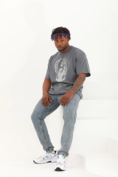 HAZEGO Μπλουζάκι Unisex Oversize Stone Crew Neck - Καπνιστό