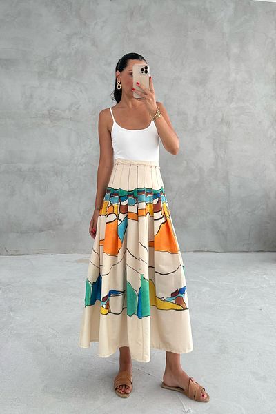 Seda Yalçın Atelier الملونة منقوشة تنورة مطوي