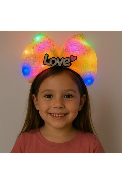 doremodam Yellow Bow Crown with Led Light and Love Written – Girl's Party Crown - 718122-1453