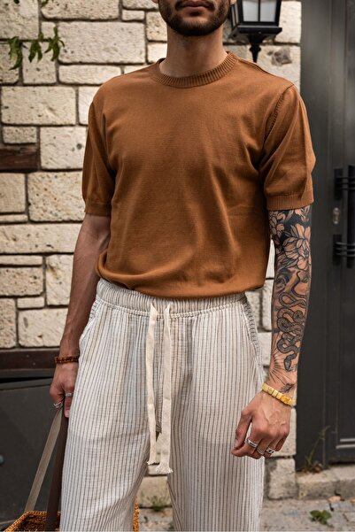no7man Briss Brown Crew Neck Knitwear Tshirt