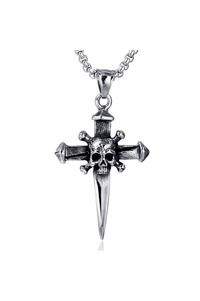 JustZEN Men's Necklace with Pendant, Stainless Steel, JustZen™, Dagger, 55cm Length, 3mm Thickness, Silver
