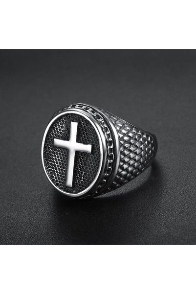 JustZEN Inel barbati, JustZEN®, Cruce Gotica, Inox, Marimea 10