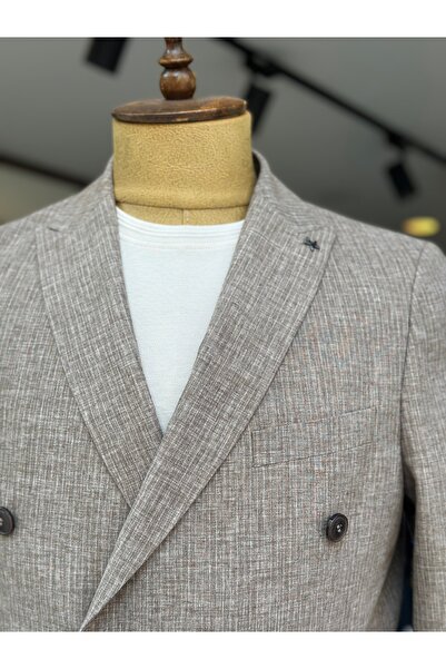 ALTINYILDIZ CLASSICS Sixstar Classics Linen Double Breasted Brown Slimfit Suit