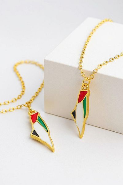 Zaytoon Palestine Map Inside Flag Yellow Chain Unisex Necklace 44 cm J300014