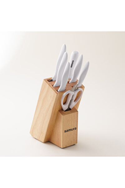 Samura 8pcs stainless steel mojo knife block set in white