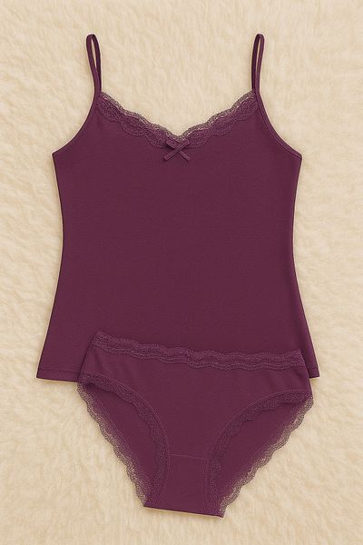 Loule Women's Clothing Lace Detailed 2-Piece Combed Cotton Suit Ll.K63.O03.001