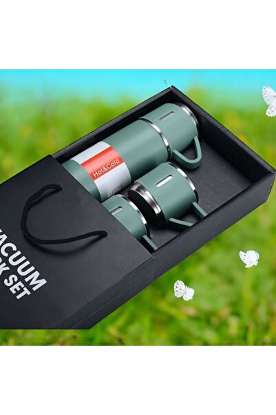 HOLLYHOME Vacuum Flask Set 3 Cup Boxed Vacuum Stainless Steel Thermos Set 500 ml