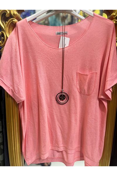 Butik Ayseba Italian Gilded Short Sleeve Blouse with Necklace