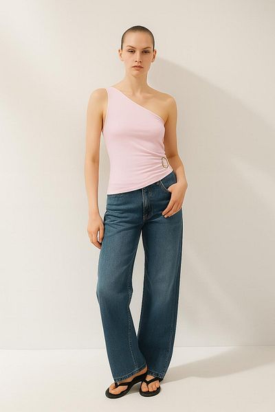 HAKKE One Shoulder Polyamide Bluz with Side Buckle