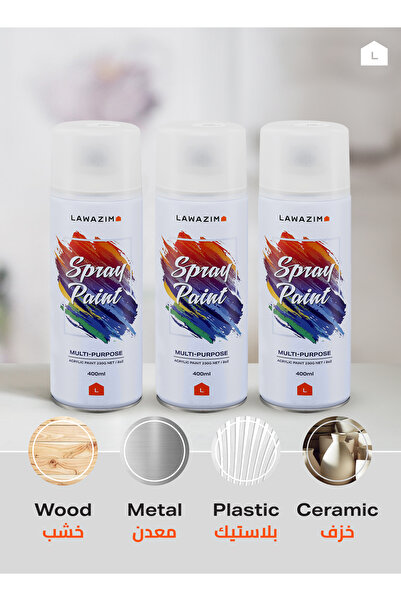 Lawazim Spray Paint Set of 3 - 190 Lacquer 400ml UV-Resistant Quick-Dry Multi-Surface Coating Spray