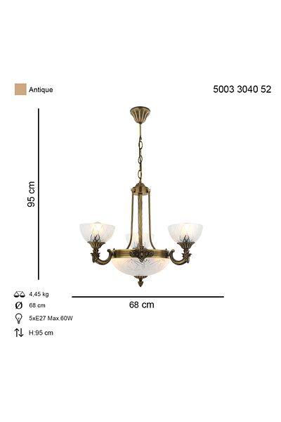 HubRom Lustra HubRom, YENI LOST 5003-3040-52 65x65xHmax95 cm 3xE27-60W + 3xE14-40W Antiq
