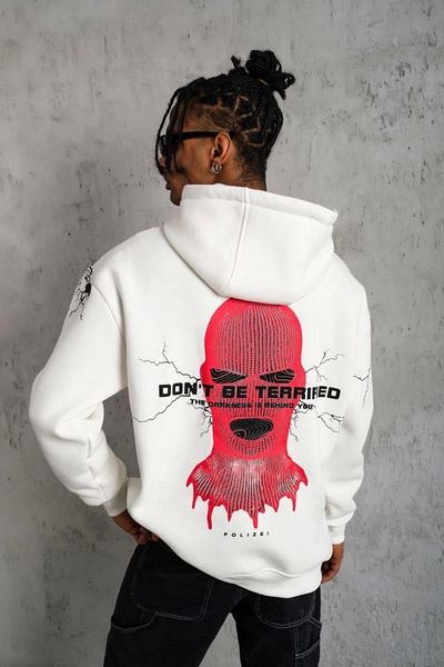 Silerra    Men's Mask Printed Hooded Sweat - White