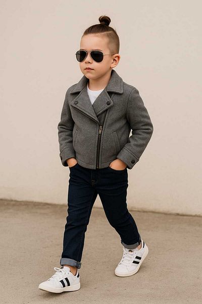 elfanto kıds Children's Coat - Wool Short Coat, Asymmetric Zipper