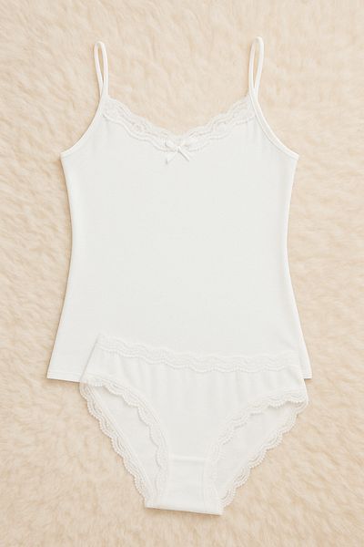 Loule Women's Clothing Lace Detailed 2-Piece Combed Cotton Suit Ll.K63.O03.001