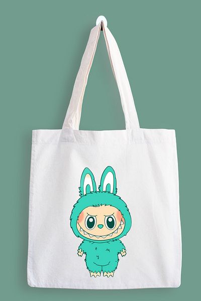 designedfy Green Labubu Waterproof Printed Cloth Bag, Tote Bag