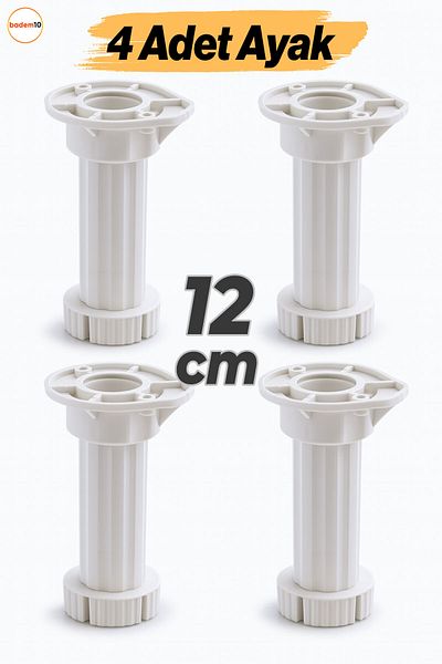Badem10 Picioare reglabile din plastic, 4 bucăți, 12 cm, pentru dulapuri, mobilier, pentru ridicarea băncii