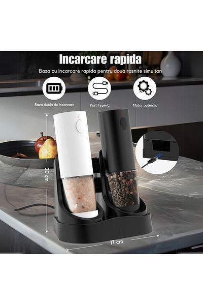 OEM Set of 2 Electric salt pepper and spice grinders, Ceramic blades, Charging stand