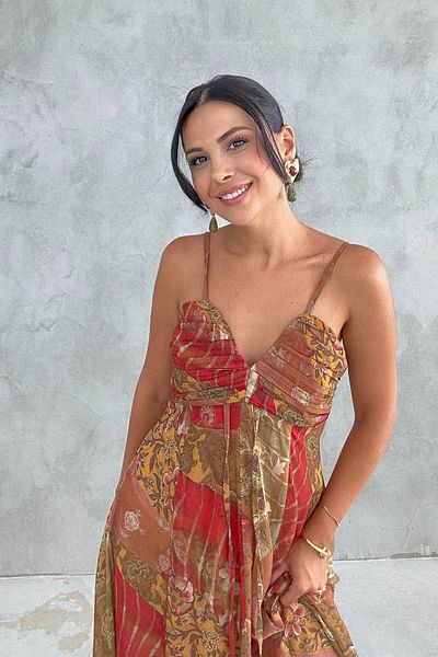 Seda Yalçın Atelier Colorful Strap Gathered Chiffon Dress