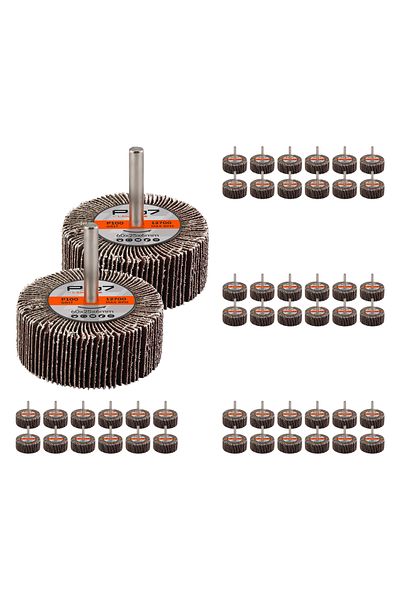 Lawazim Pro7 Sanding Flap Wheel 50pcs -60x25mm 100 Grit, 6mm Shank for Drill, Metal & Wood Polishing