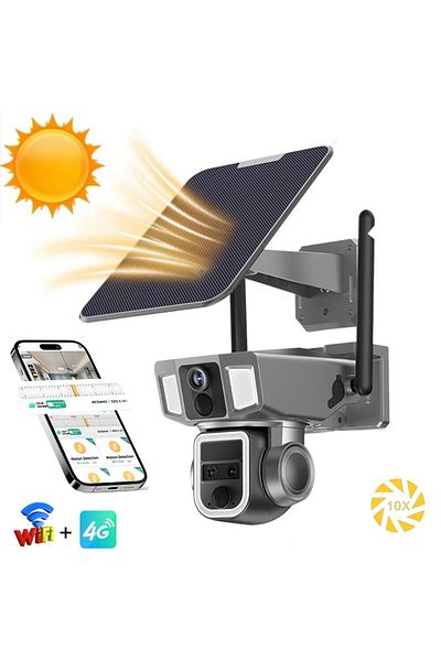 RaSteff Ultra HD Surveillance Camera, Wi-Fi or 4G SIM Connection, 10X Zoom, Solar Panel, Motion Detection
