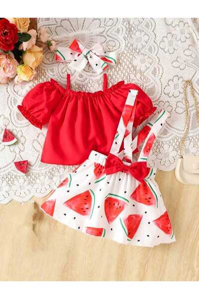 OEM 3-piece set of summer clothes for girls, skirt with straps + top + headband with watermelon print, 12-18 months, 80-86 cm