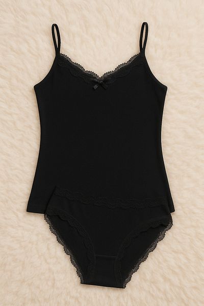 Loule Women's Clothing Lace Detailed 2-Piece Combed Cotton Suit Ll.K63.O03.001