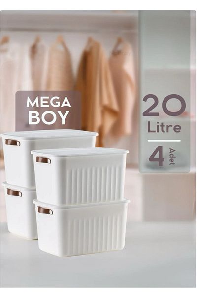 Bayev Set of 4 White 20 Lt Boxsis Mega Size Multi-Purpose Box with Lid Closet Organizer Organizer-Hobby Box