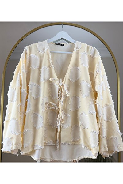 Bahar Altundemir Kadın Püskül Detaylı Bağlamalı Yazlık Kimono Gömlek Tril Kimono