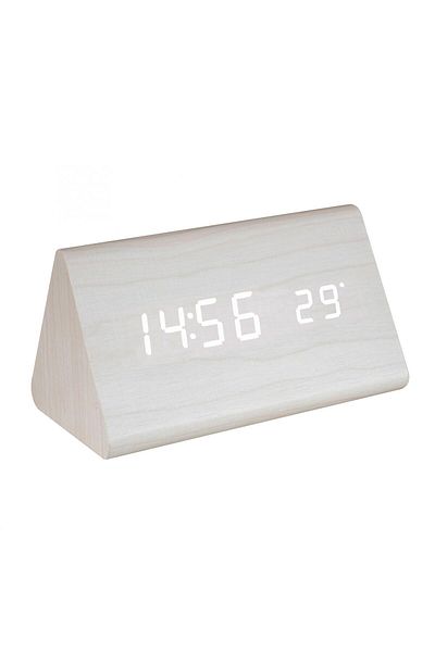 KlaussTech Ceas deșteptător digital cu LED, alb, lemn