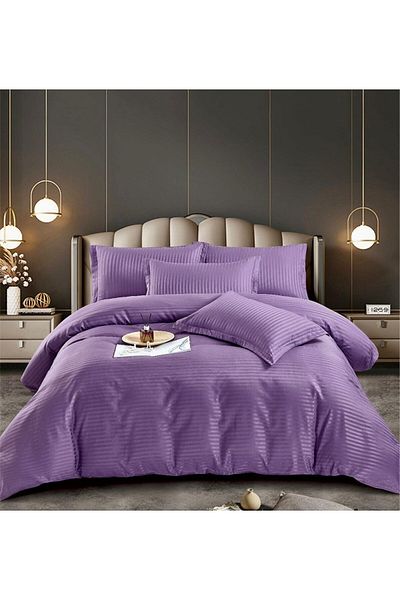 trendyhome Double Bed Linen, Fine Damask, 6 Pieces, UNI, Purple, J23433
