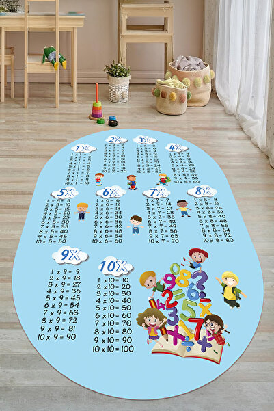 EVİMSEN Baskılı Yıkanabilir ve Kaymaz Tabanlı Çarpım Tablosu Temalı Oval Çocu...